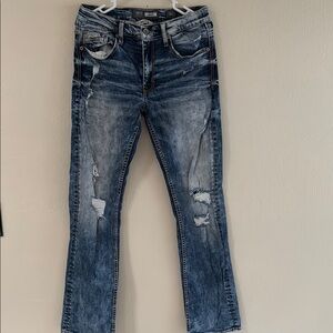 BKE Blue Straight Leg Jeans with Distressed Details
